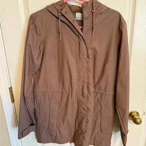 Brown Hooded Women's Rain Jacket Size S